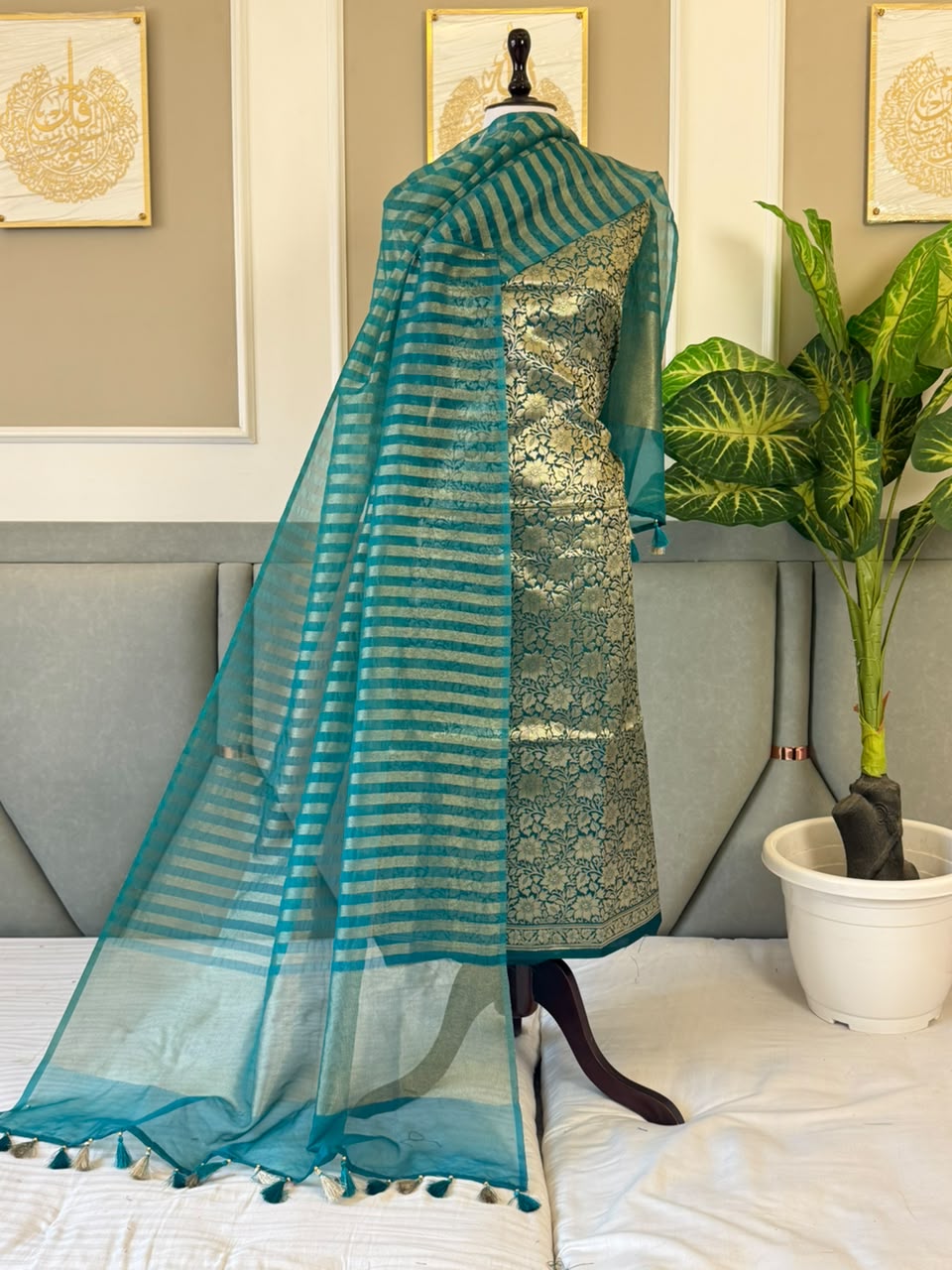 GULNAAZ-TEAL Banarasi zari silk brocade suit