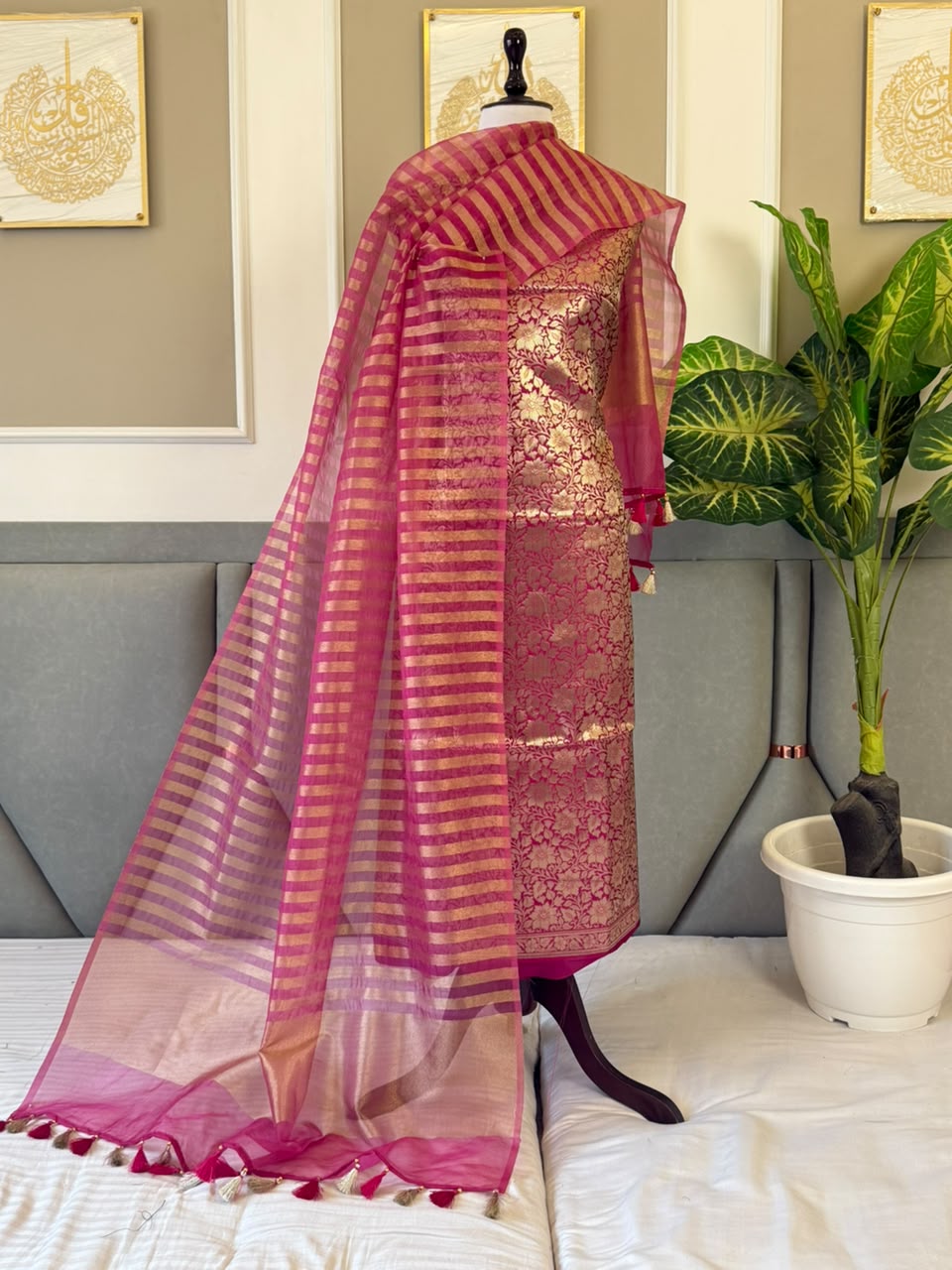 GULNAAZ-RANI PINK Banarasi zari silk brocade suit