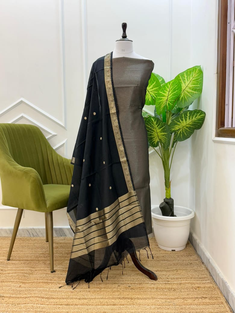 ROSHNI-GREY BLACK Banarasi tissue suit