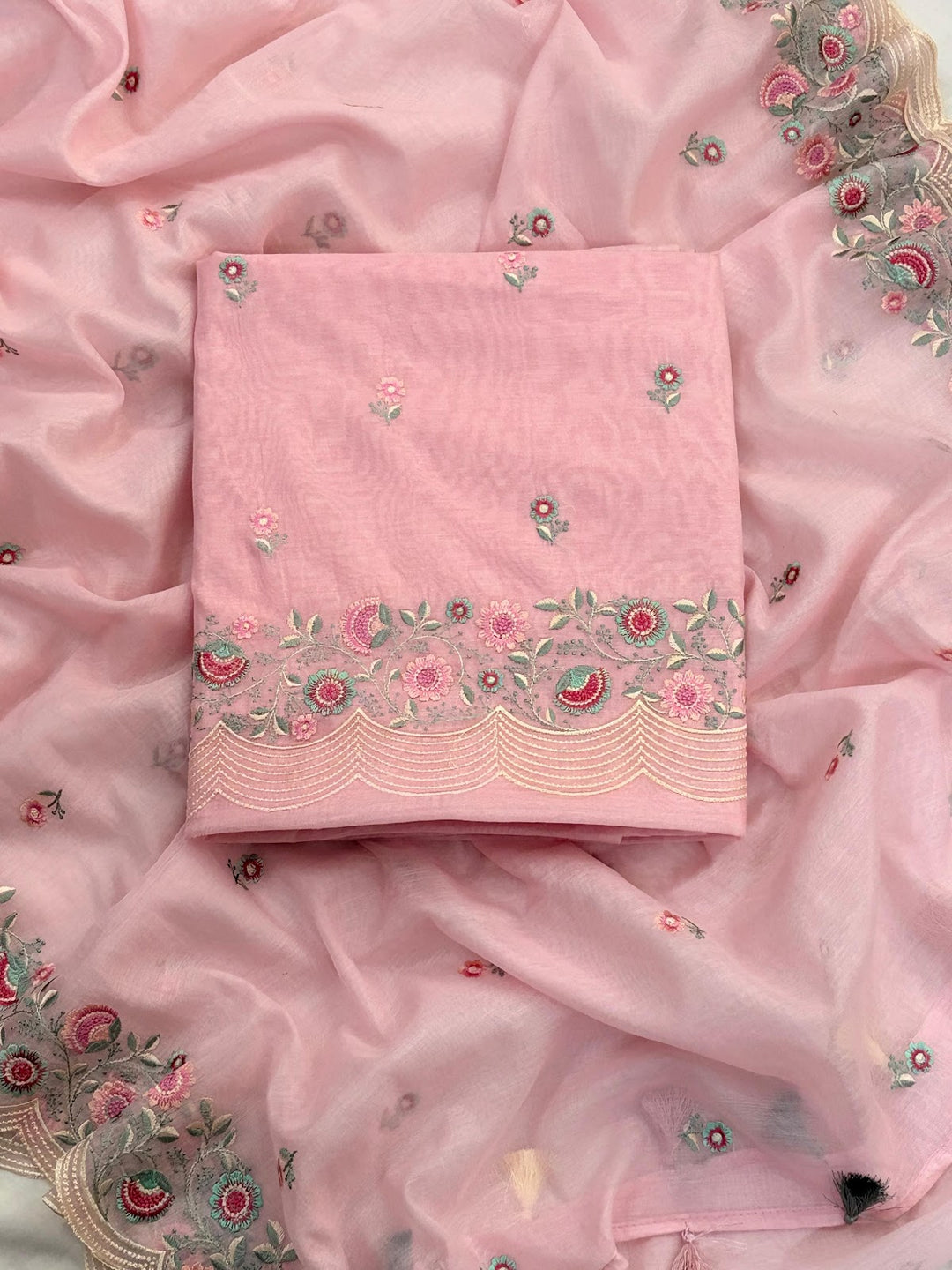 Candy Floss Suit mul chanderi embroidered suit set
