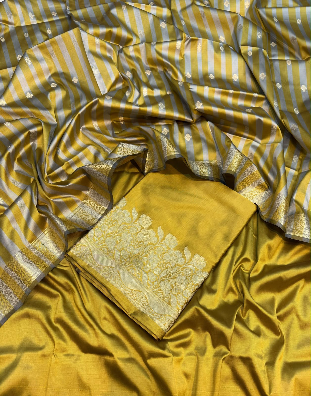MEHRUNISSA-MUSTARD Banarasi silk suit