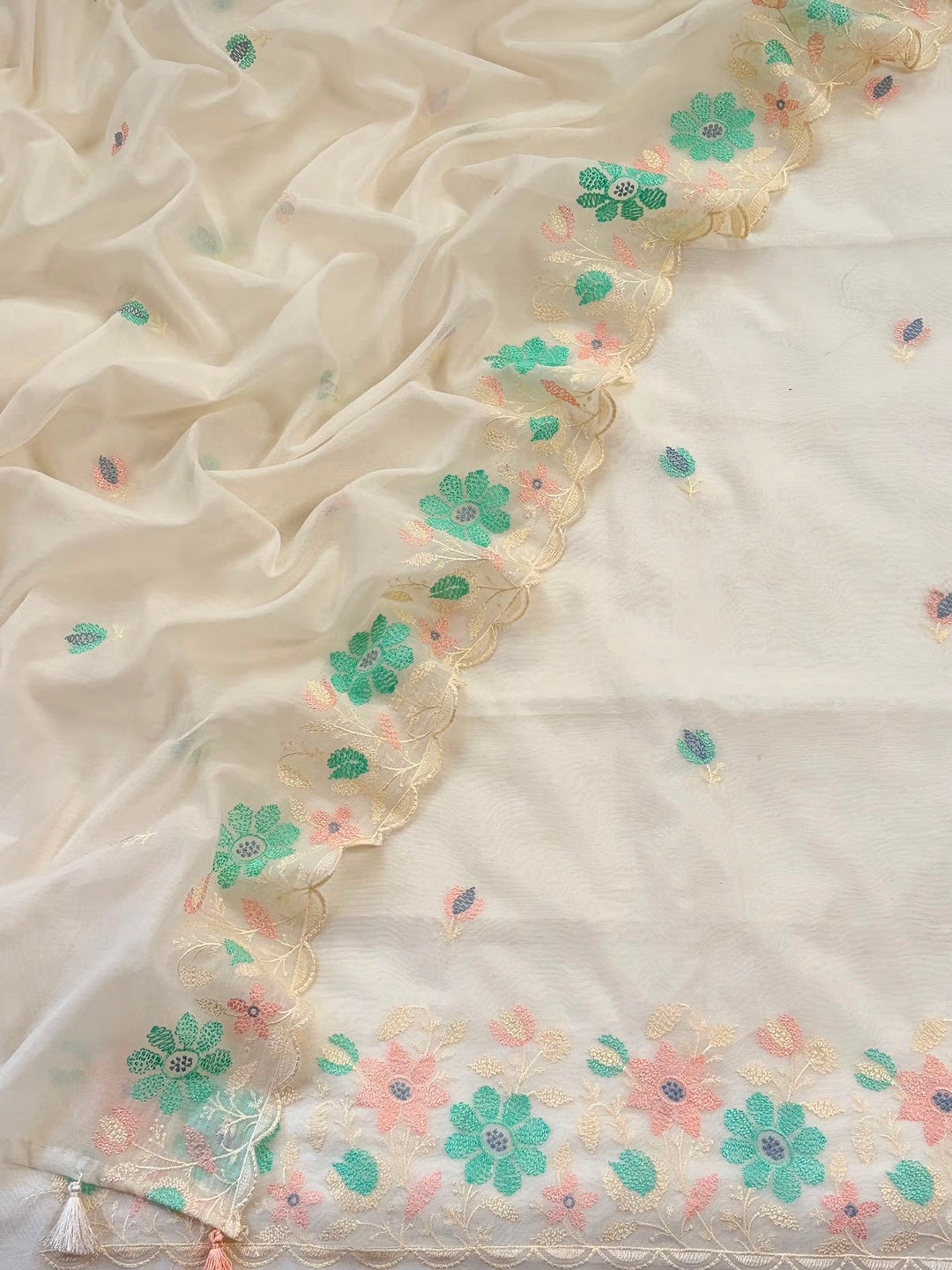Mint Meadow ivory mul chanderi embroidered suit set