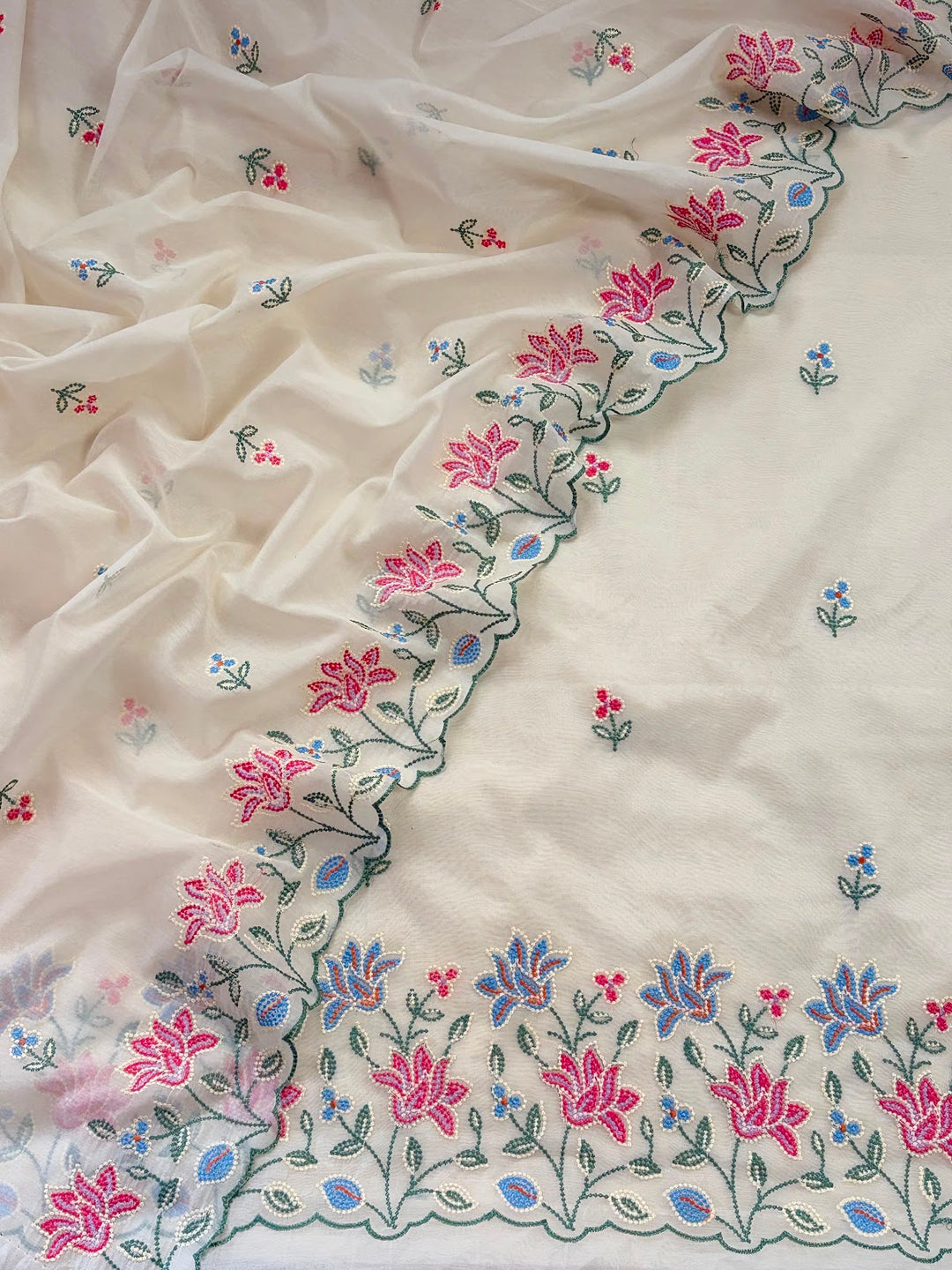 Lotus Lullaby ivory mul chanderi embroidered suit set