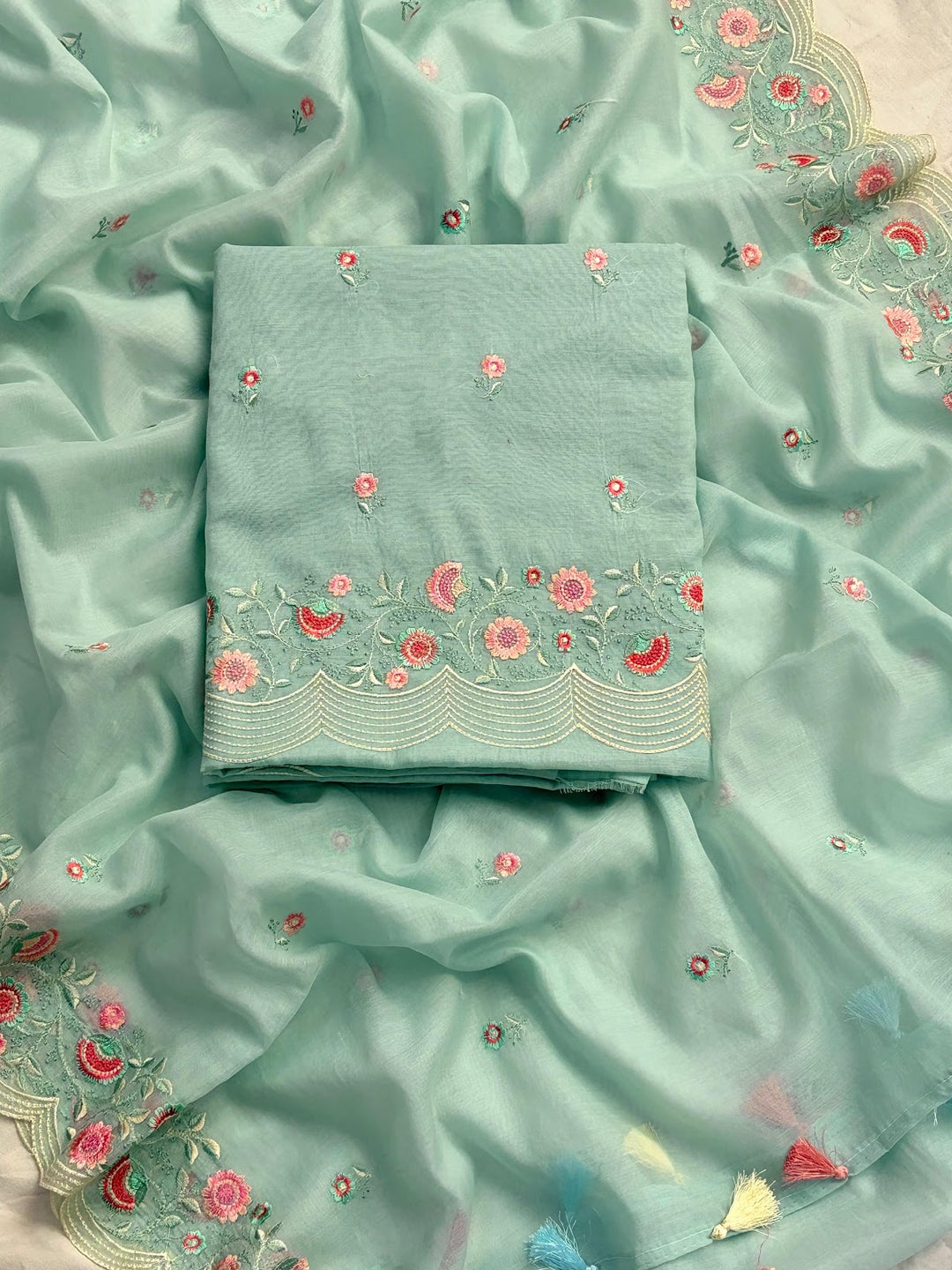 Seafoam Vine Suit mul chanderi embroidered suit set