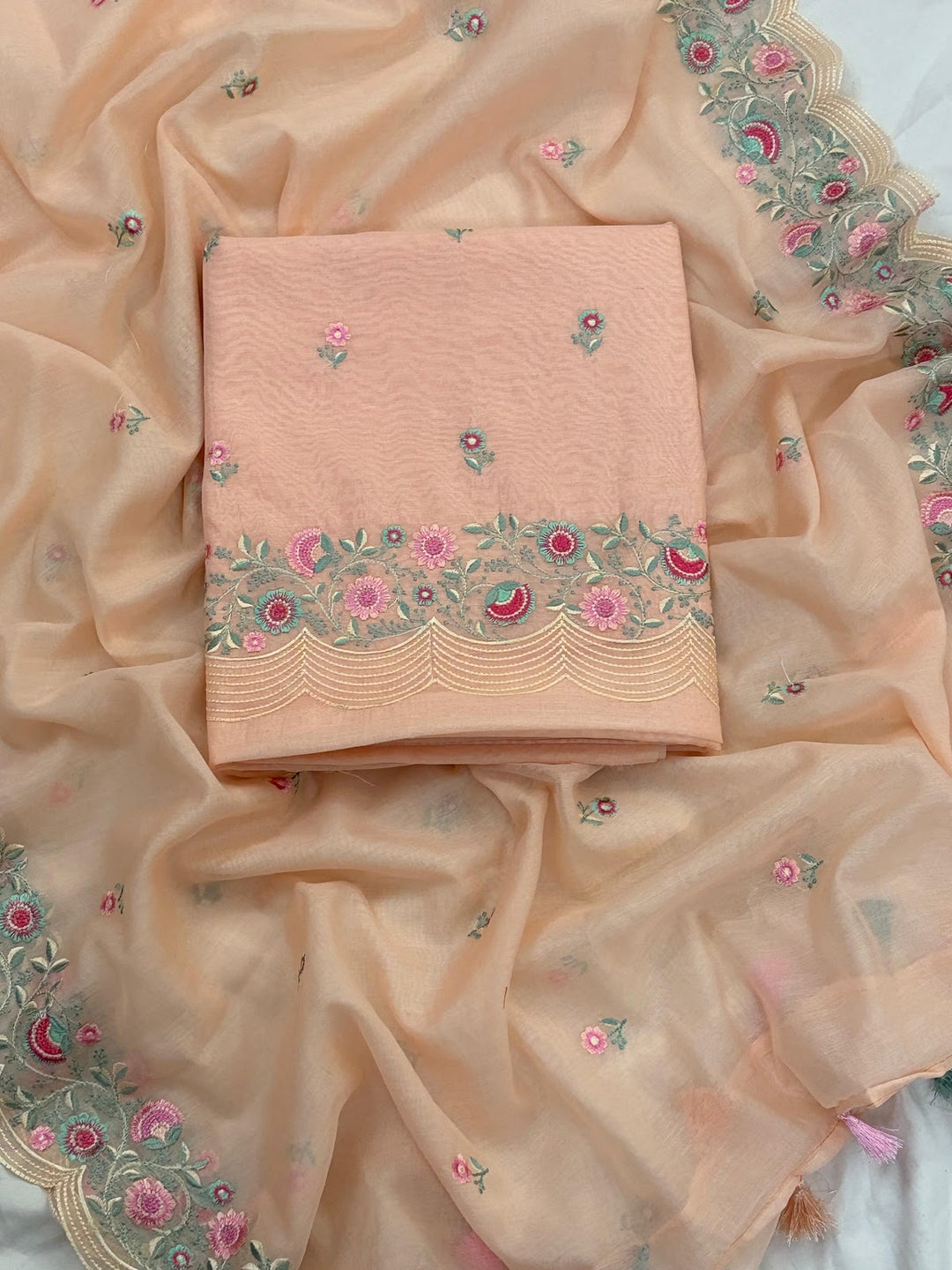Peach Melba Suit mul chanderi embroidered suit set