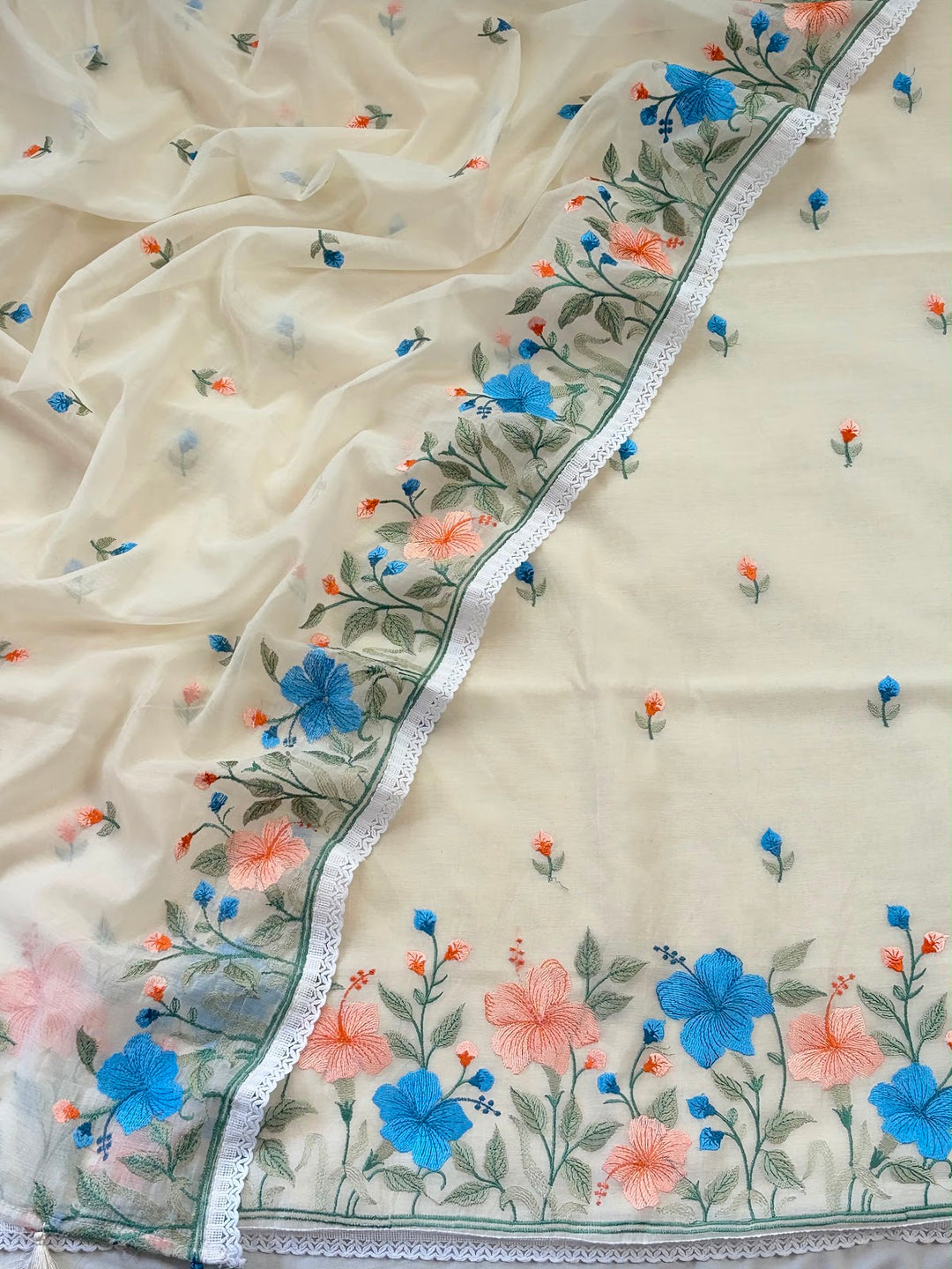 Hibiscus Hush ivory mul chanderi embroidered suit set