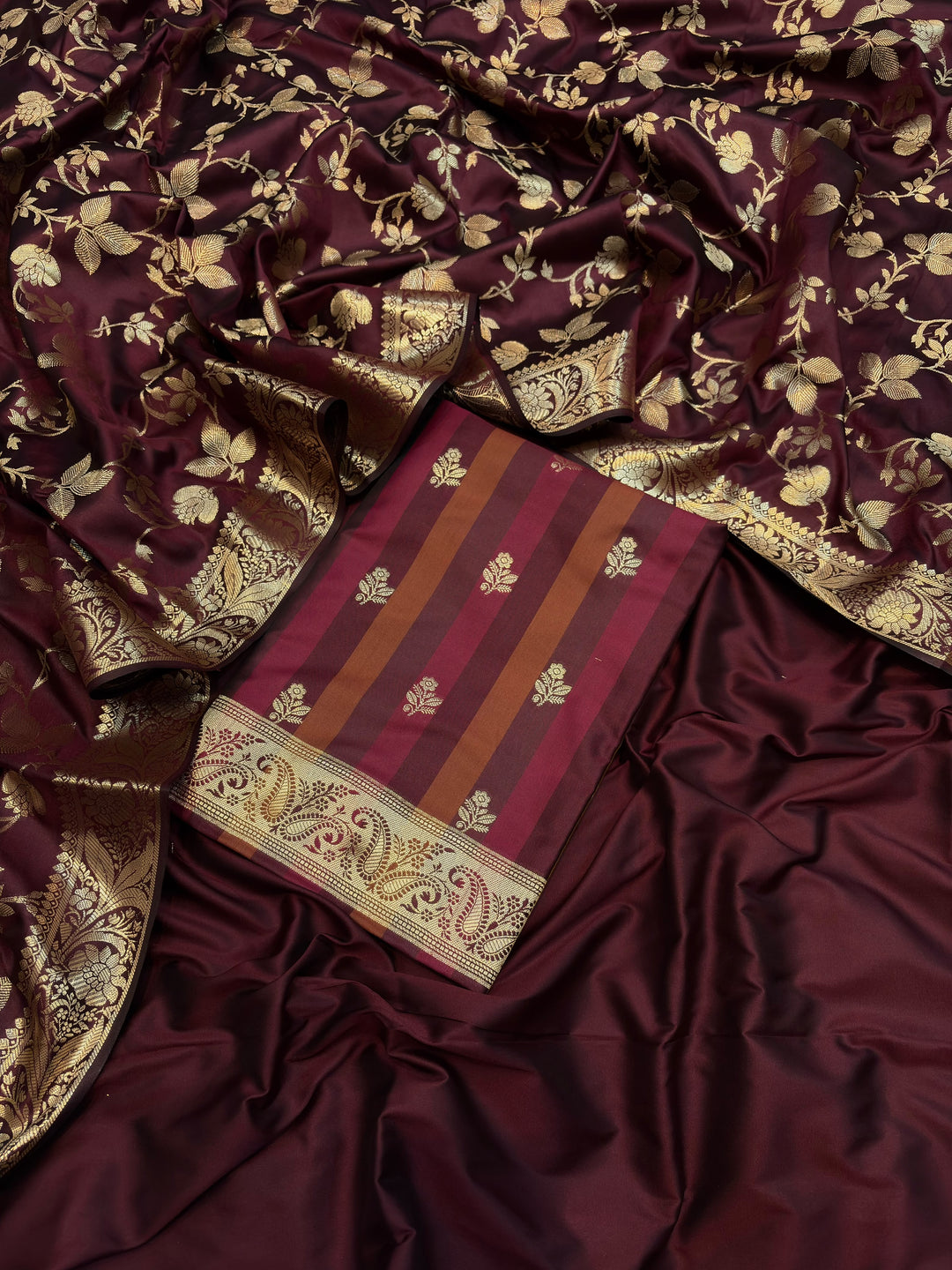 SHEHNAAZ-WINE Banarasi silk suit