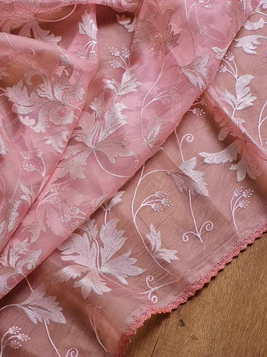 BENAZIR-BLUSH PINK organza leaf jaal saree