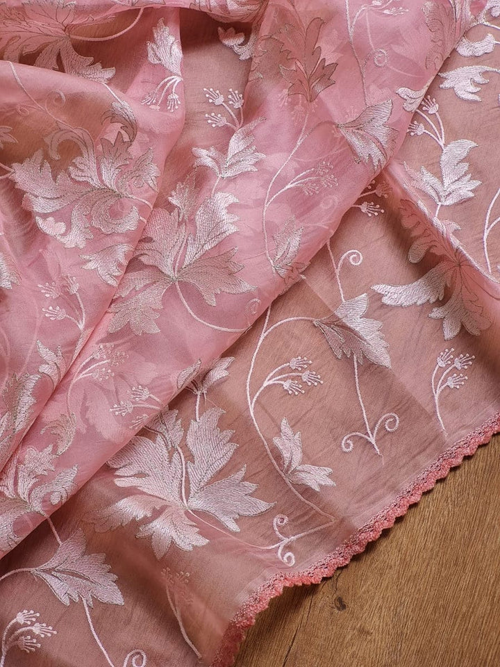 BENAZIR-BLUSH PINK organza leaf jaal saree