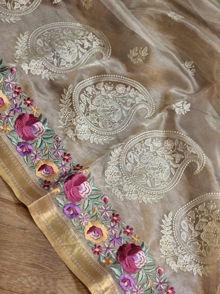 GULBAHAR-GOLD chikankari paisley and Parsi border