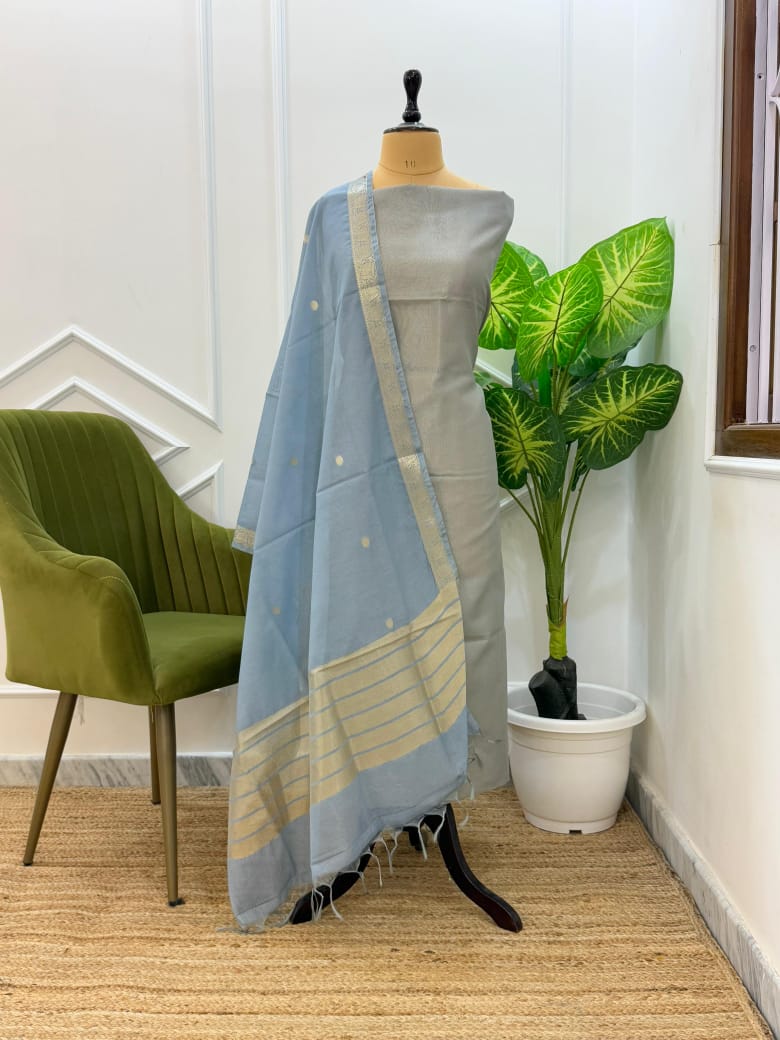 ROSHNI-GREY POWDER BLUE Banarasi tissue suit