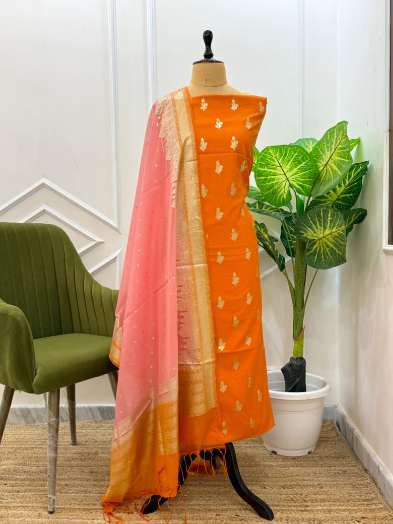 AFREEN-ORANGE PEACH Banarasi chanderi lorex suit