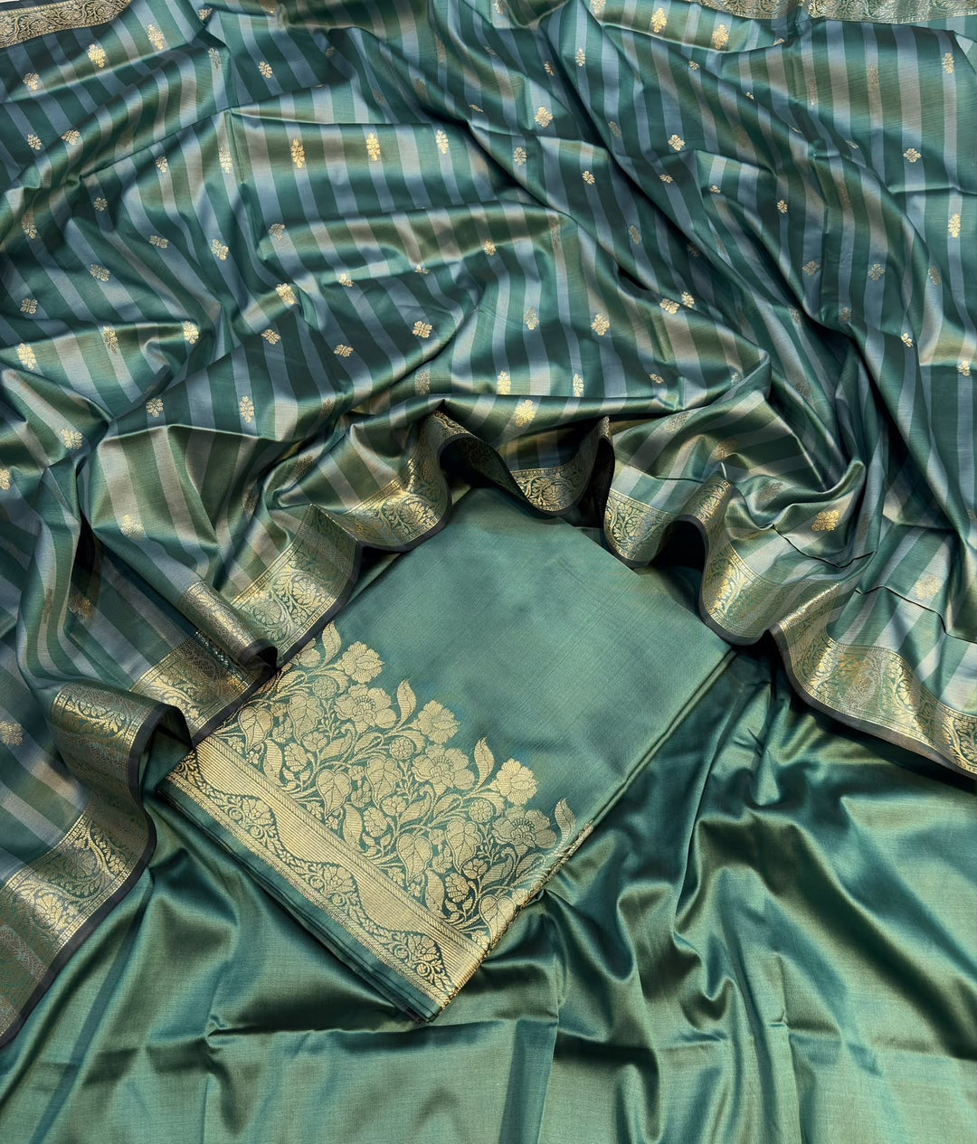 MEHRUNISSA-TEAL GREEN Banarasi silk suit
