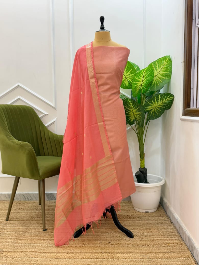 ROSHNI-CORAL PINK Banarasi tissue suit