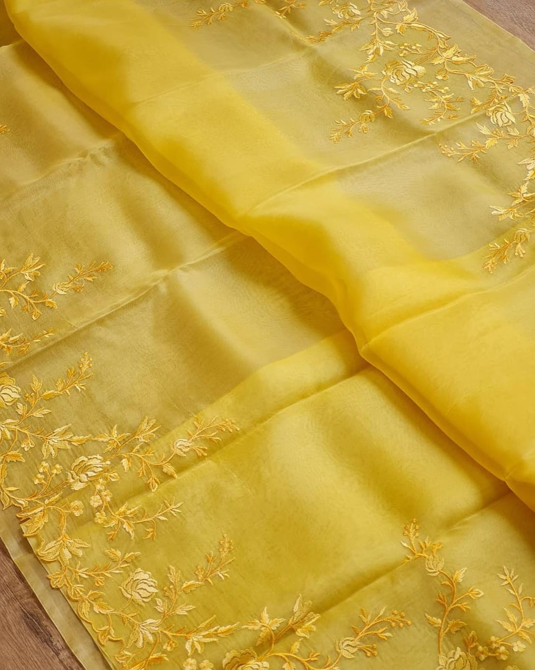 RUKHSAR-YELLOW organza scalloped embroidery saree