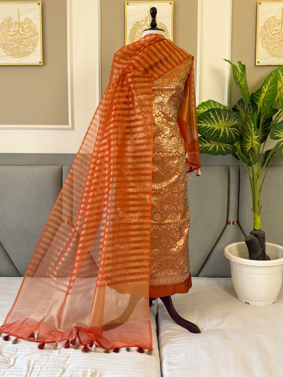 GULNAAZ-ORANGE Banarasi zari silk brocade suit