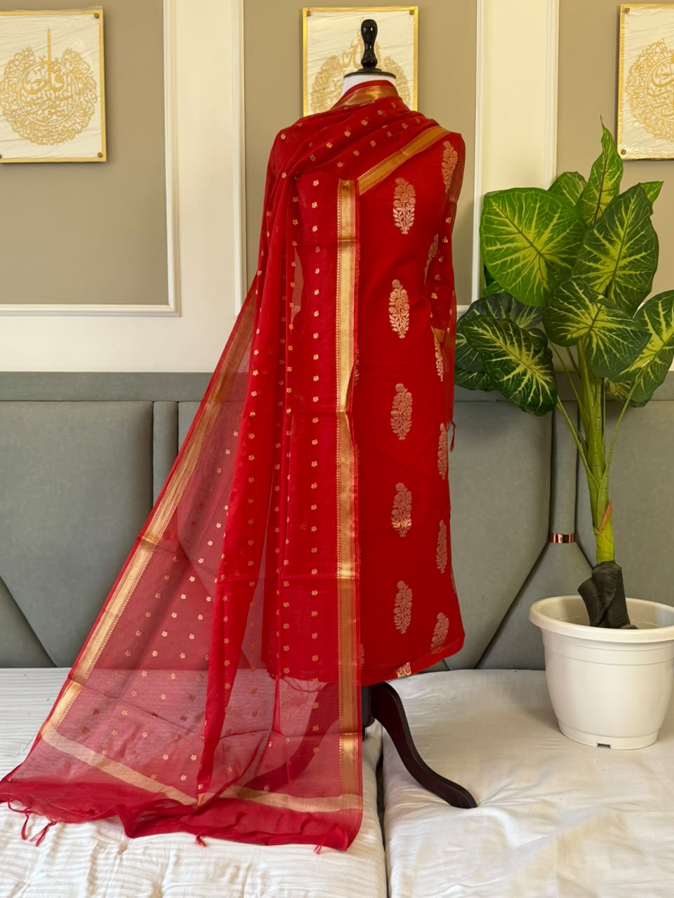 NAZIA-RED Banarasi chanderi suit