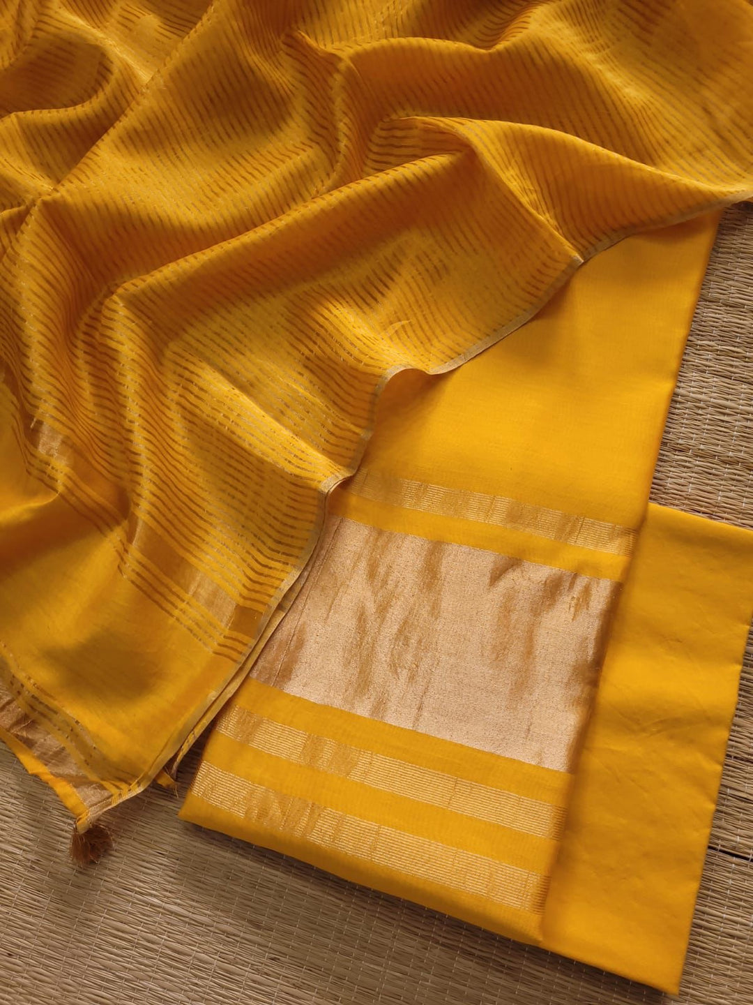 SUHANI-MUSTARD Banarasi pure silk chanderi suit