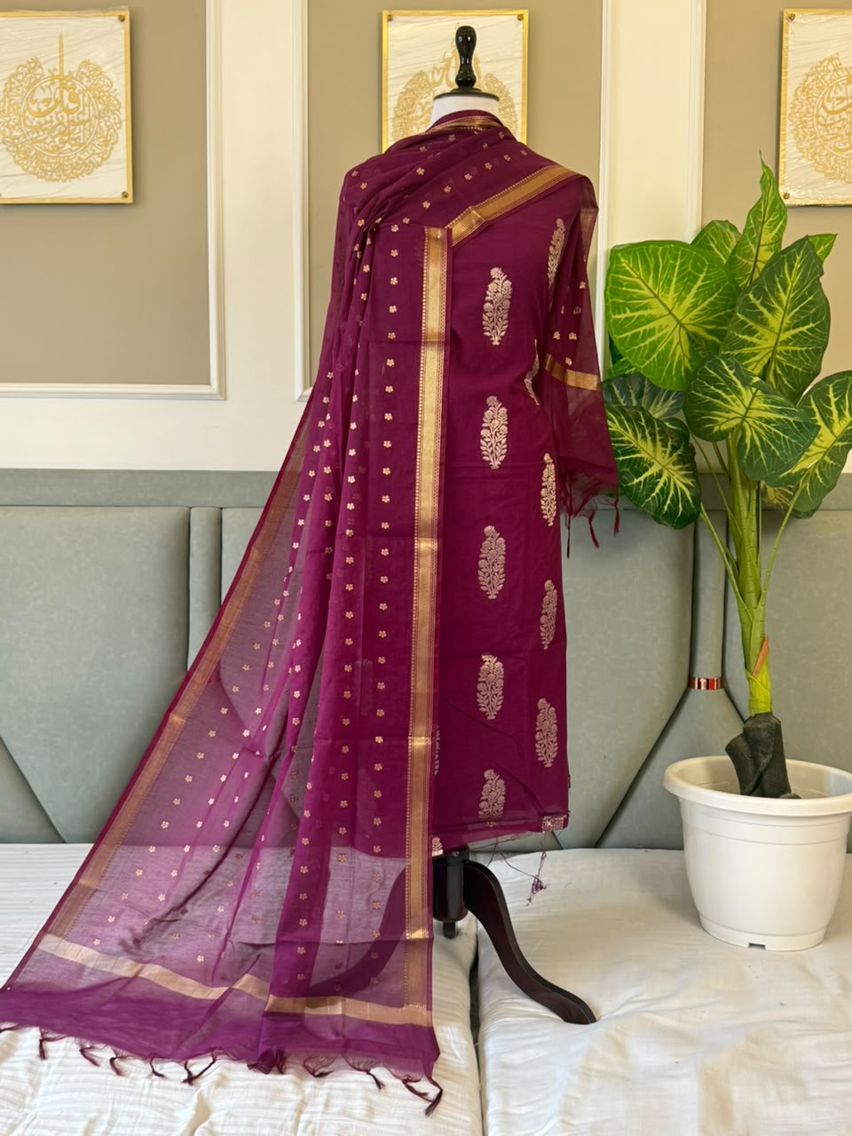 NAZIA-WINE Banarasi chanderi suit