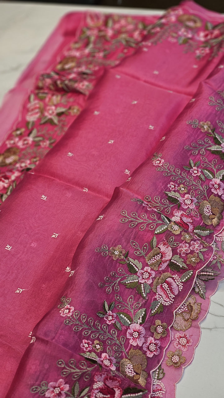 GULNAR-ROSE PINK pallu embroidery