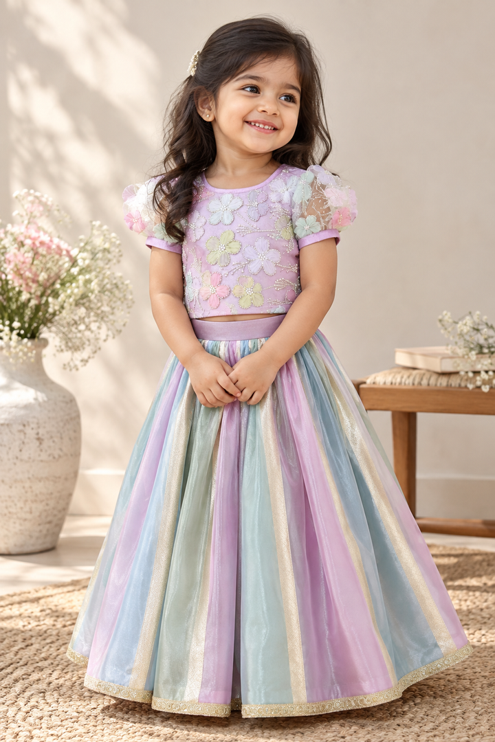 Twirly Petals – Kids Banarasi Lehenga Set
