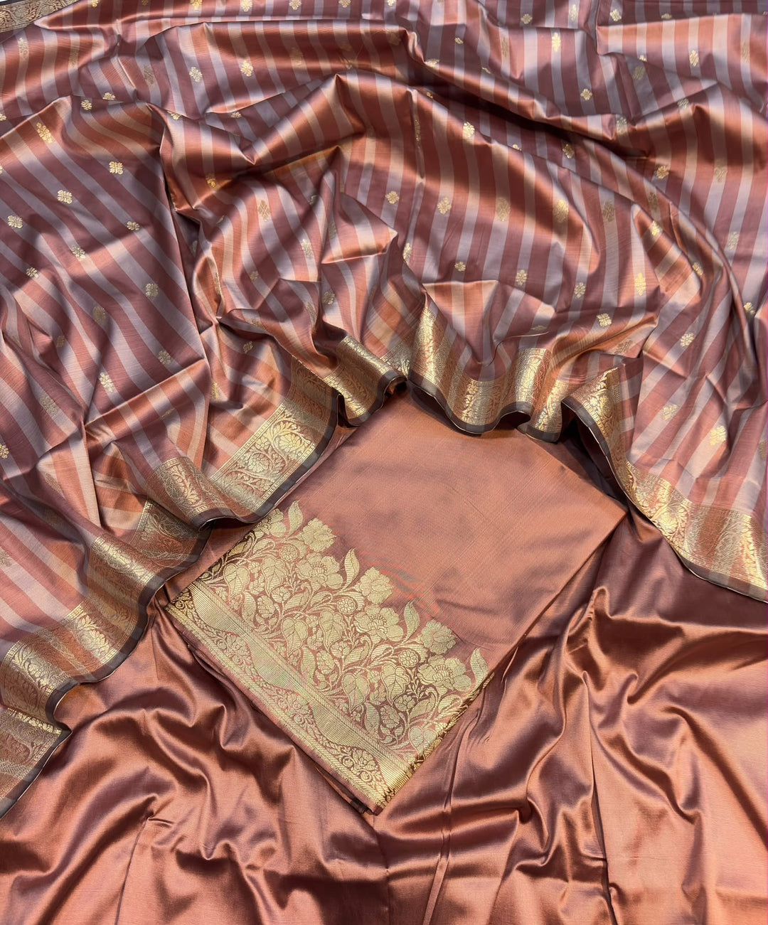 MEHRUNISSA-ROSE GOLD Banarasi silk suit