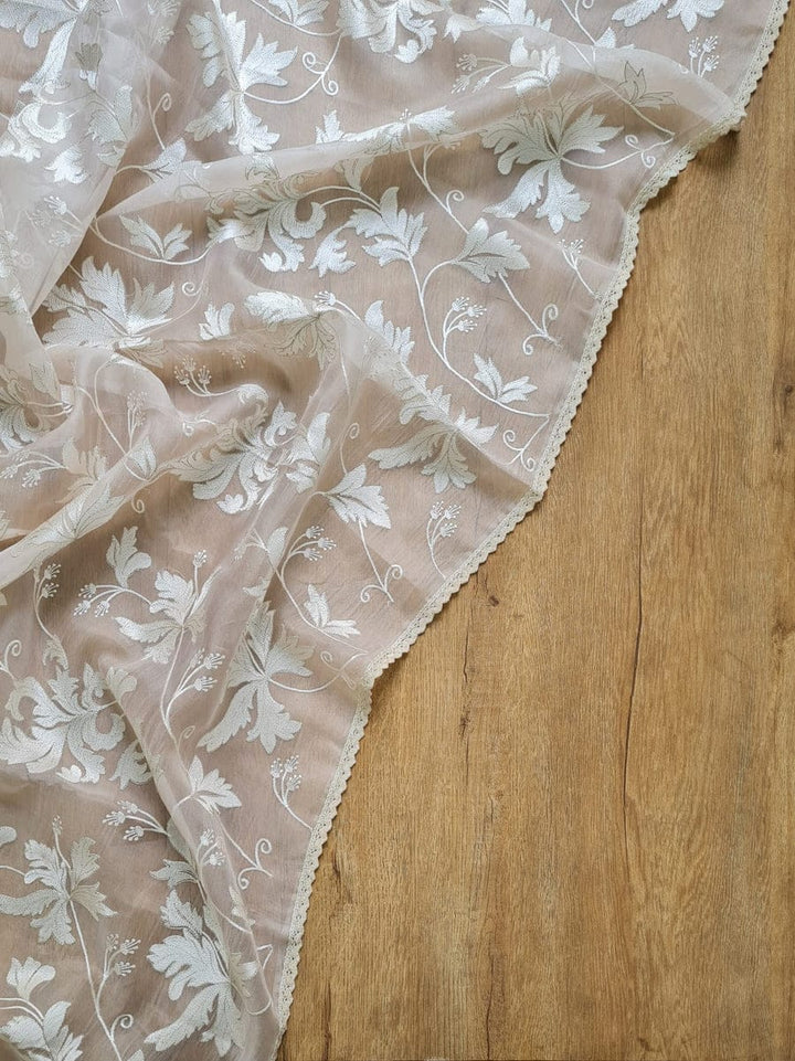 BENAZIR-IVORY organza leaf jaal saree