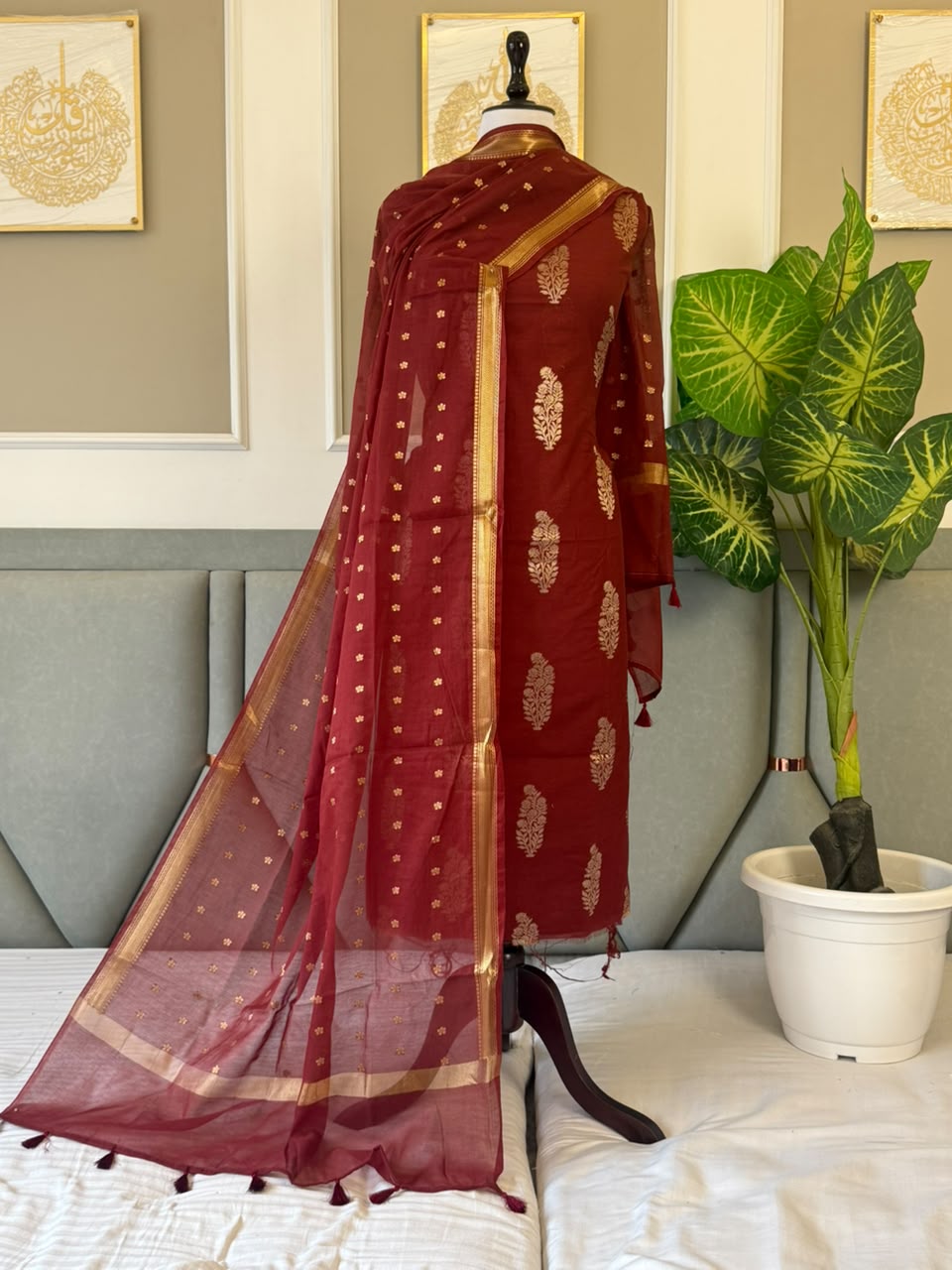 NAZIA-MAROON Banarasi chanderi suit