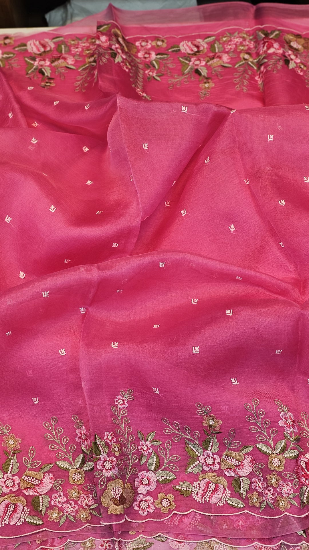 GULNAR-ROSE PINK organza embroidery saree