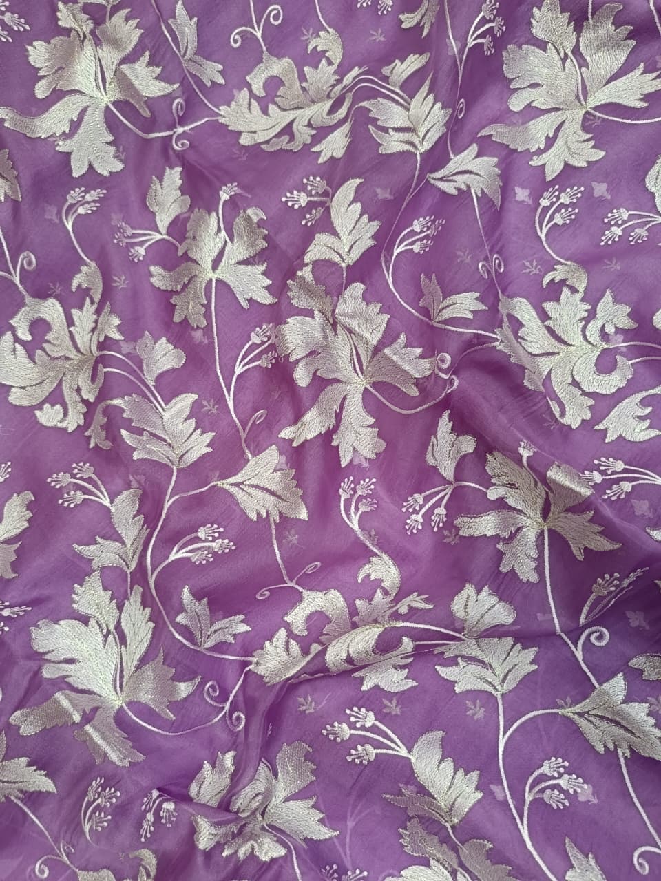 BENAZIR-LAVENDER organza leaf jaal saree