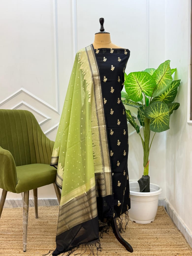 AFREEN-BLACK GREEN Banarasi chanderi lorex suit